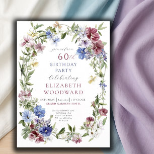 Invitation Elégant Fleur sauvage Boho Aquarelle 50e anniversa