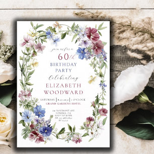 Invitation Elégant Fleur sauvage Boho Aquarelle 60e anniversa