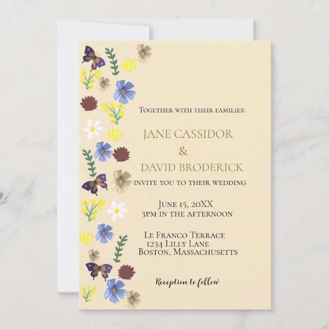 Invitation Élégant Fleur sauvage Boho Eggshell Mariage (Devant)
