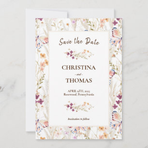 Invitation Élégant Fleur sauvage Boho Enregistrer la date