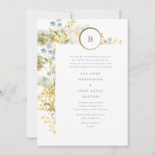 Invitation Élégant Fleur sauvage Boho Pampas Mariage de print (Devant)
