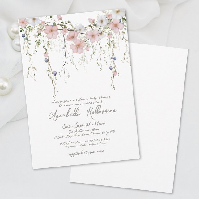 Invitation Élégant Fleur sauvage botanique Baby shower floral (Elegant Botanical Wildflower Floral Baby Shower Invitation)
