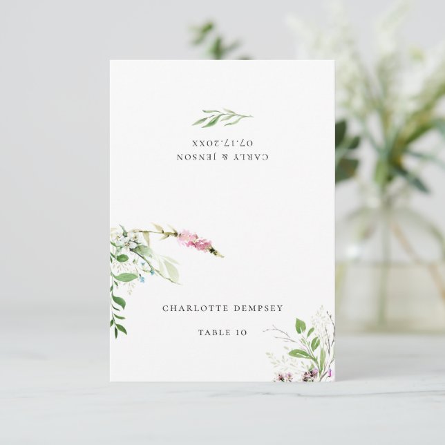 Invitation Elégant Fleur sauvage Botanique Floral Mariage Pla (Debout devant)