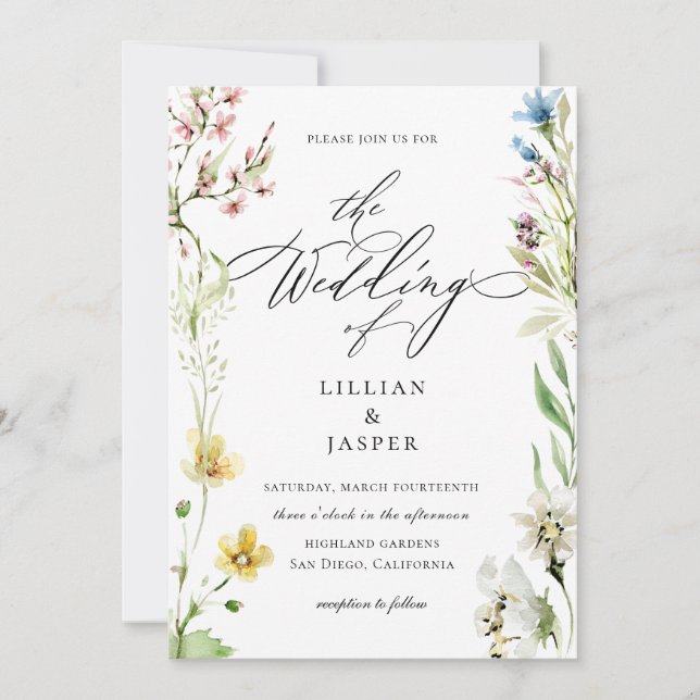 Invitation Élégant Fleur sauvage cadre Mariage de calligraphi (Devant)