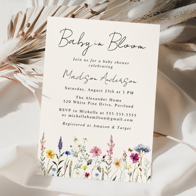 Invitation Elégant Fleur sauvage Cream Baby dans le Baby show (Créateur téléchargé)