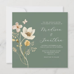 Invitation Elégant Fleur sauvage d'aquarelle verte Sage