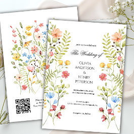 Invitation Élégant Fleur sauvage de jardin Floral QR Code Mar