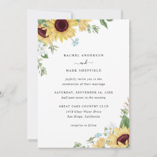 Invitation Elégant Fleur sauvage de tournesol Mariage de verd