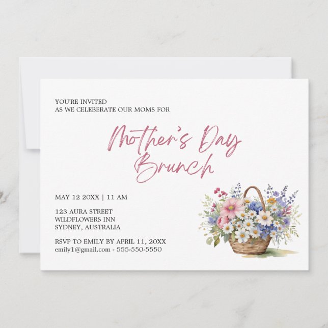 Invitation Elégant Fleur sauvage Floral Fête des Mères Brunch (Devant)