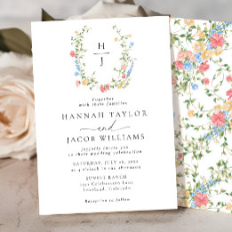 Invitation Élégant Fleur sauvage Floral Monogram Mariage