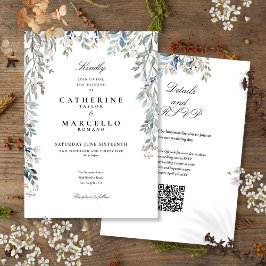 Invitation Élégant Fleur sauvage Floral QR Code Mariage