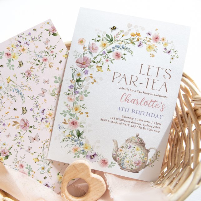 Invitation Elégant Fleur sauvage Garden Tea Party Fille Anniv (Créateur téléchargé)