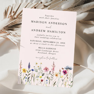 Invitation Élégant Fleur sauvage Meadow Blush Pink Mariage