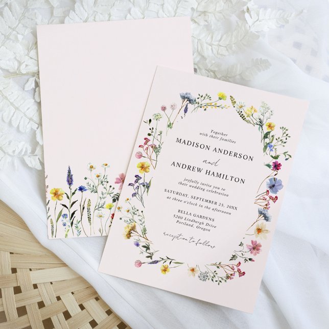 Invitation Élégant Fleur sauvage Meadow Blush Pink Mariage (Créateur téléchargé)