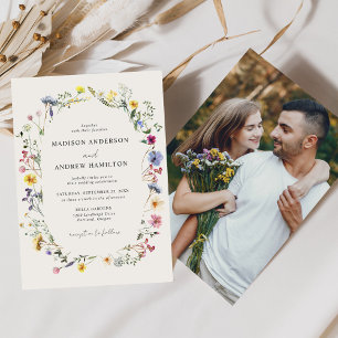 Invitation Élégant Fleur sauvage Meadow Cream Photo Mariage