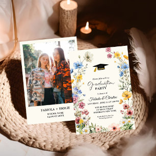 Invitation Élégant Fleur sauvage Meadow Garden Twin Graduatio