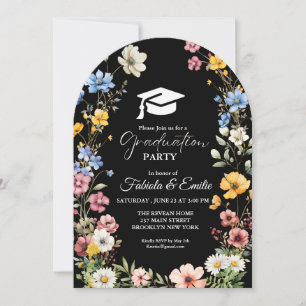 Invitation Élégant Fleur sauvage Meadow Garden Twin Graduatio
