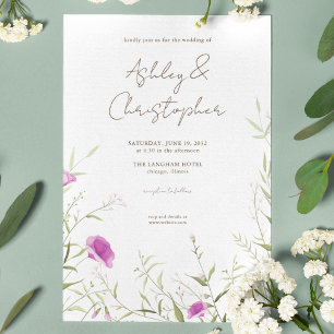 Invitation Élégant Fleur sauvage moderne blanc & Mariage de b
