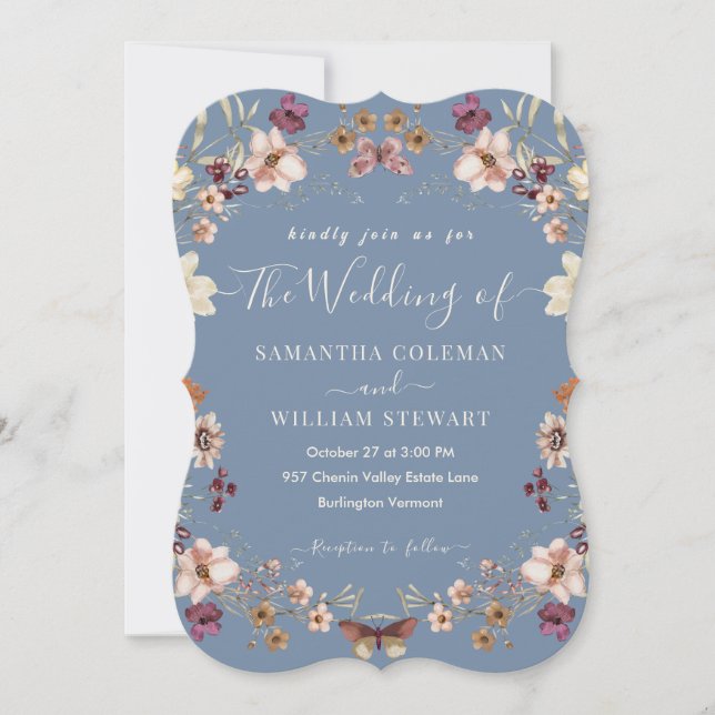 Invitation Élégant Fleur sauvage Périwinkle Mariage moderne (Devant)