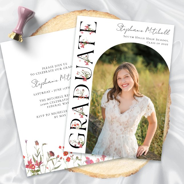 Invitation Élégant Fleur sauvage Photo Graduation Party (Elegant Wildflower Photo Graduation Party Invitation)