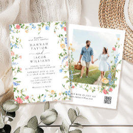 Invitation Élégant Fleur sauvage Photo QR Code Mariage RSVP