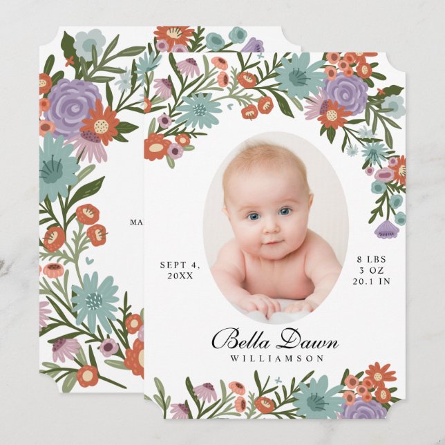 Invitation Élégant Fleur sauvage Printemps Floral bébé photo  (Devant / Derrière)
