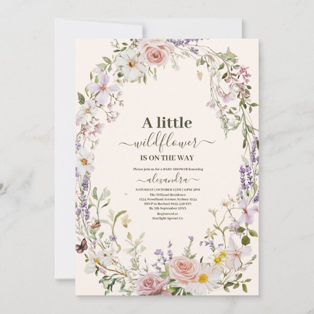 Invitation Elégant Fleur sauvage rose Baby shower Boho (Devant)