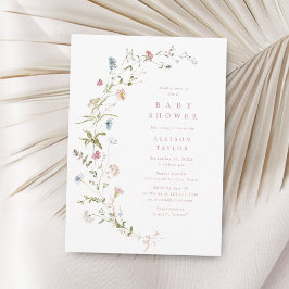 Invitation Elégant Fleur sauvage rose Baby shower Boho rustiq