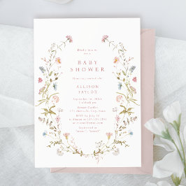 Invitation Elégant Fleur sauvage rose Baby shower Boho rustiq