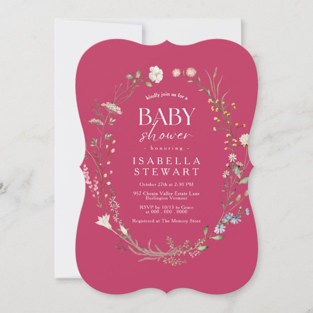 Invitation Élégant Fleur sauvage rose chaud Baby shower moder (Devant)