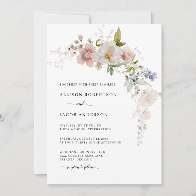 Invitation Élégant Fleur sauvage rose pâle Mariage floral (Devant)