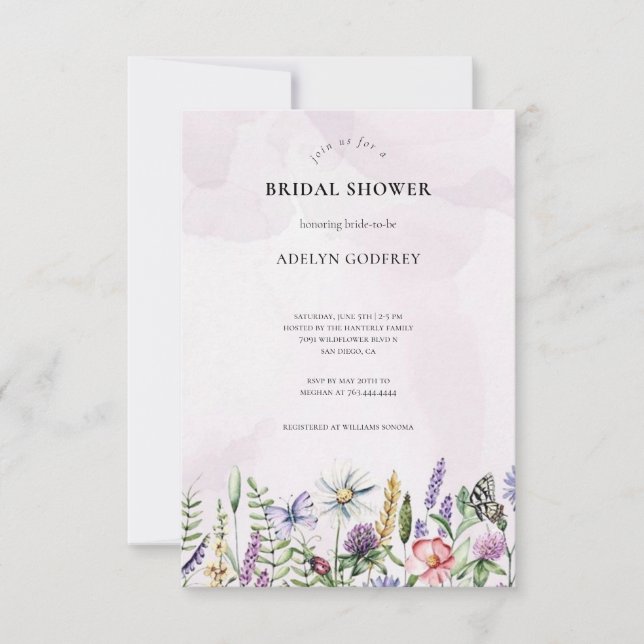 Invitation Elégant Fleur sauvage rose Rustic Boho Fête des ma (Devant)