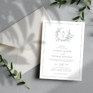 Invitation Élégant Fleur sauvage vert Sage Mariage Crest