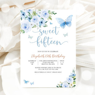 Invitation Élégant Fleurs Bleues Douze Ans
