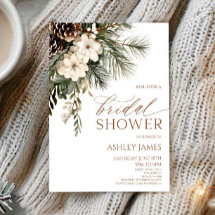 Invitation Elégant Fleurs d'Hiver Pins Fête de Mariage