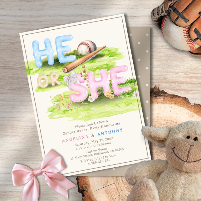 Invitation Elégant Fleurs sauvages de baseball aquarelle Lui  (Elegant Watercolor Baseball Wildflowers He or She Invitation)