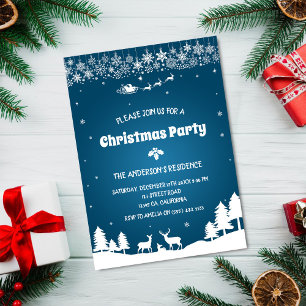 Invitation Élégant Flocon de neige Marine Blue Winter Christm