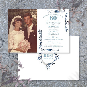 Invitation Élégant floral 60e anniversaire Mariage photo