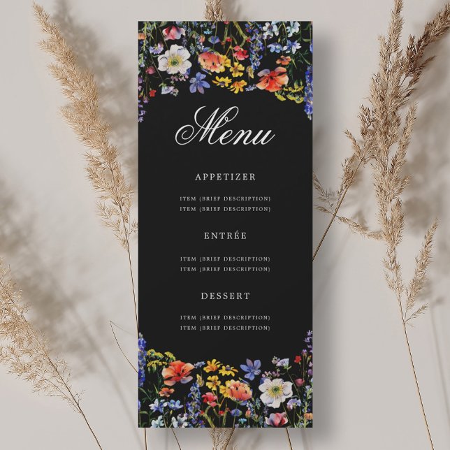 Invitation Elégant Floral 70e Anniversaire Menu Noir (Elegant Floral 70th Birthday Menu Black Invitation)