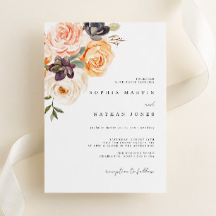 Invitation Élégant floral aquarelle orange brûlé mariage 