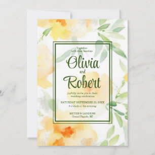 Invitation Élégant floral aquarelle orange jaune pour mariage