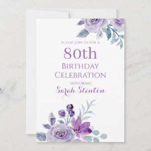 Invitation Élégant floral aquarelle pour 80e anniversaire