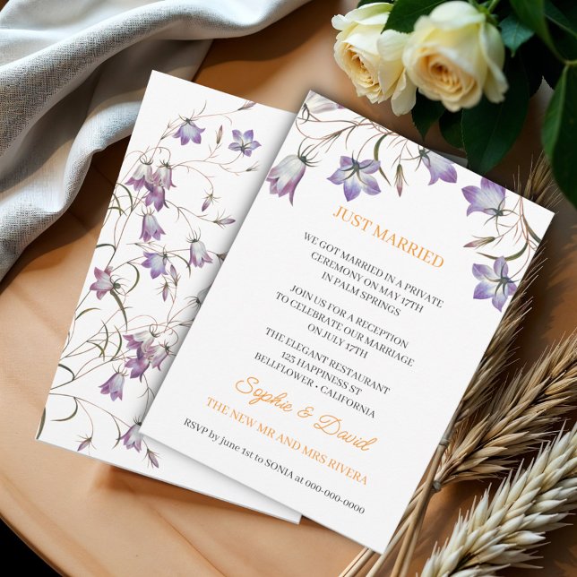 Invitation Élégant Floral Bellflower Juste Marié Mariage (Créateur téléchargé)