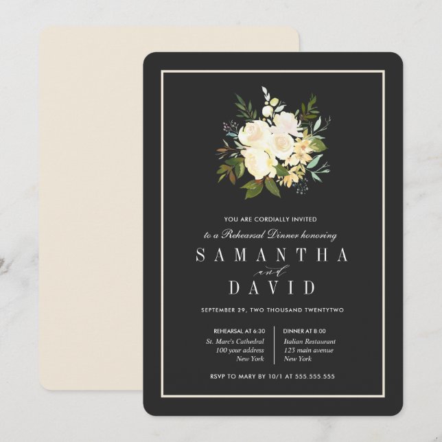 Invitation Élégant Floral Bio Mariage Dîner de répétition (Devant / Derrière)