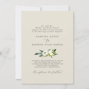 Invitation Élégant floral blanc   Champagne Mariage officiel
