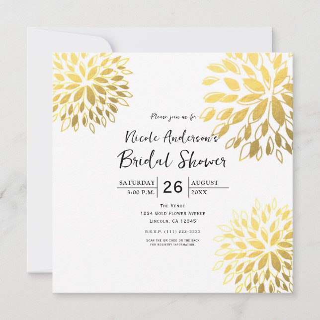 Invitation Elégant floral blanc d'huile d'or moderne Invitati (Devant)