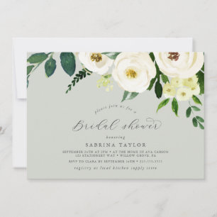 Invitation Élégant floral blanc   Fête des mariées de menthe