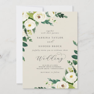 Invitation Élégant floral blanc   Mariage Champagne