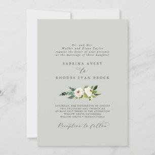 Invitation Élégant floral blanc   Sage Mint Mariage officiel
