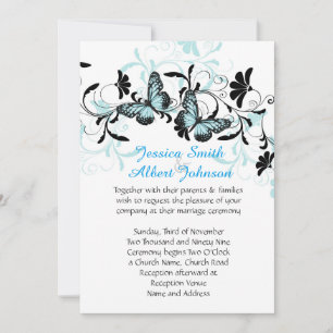 Invitation Elégant Floral Blue Butterfly Wedding Inviter